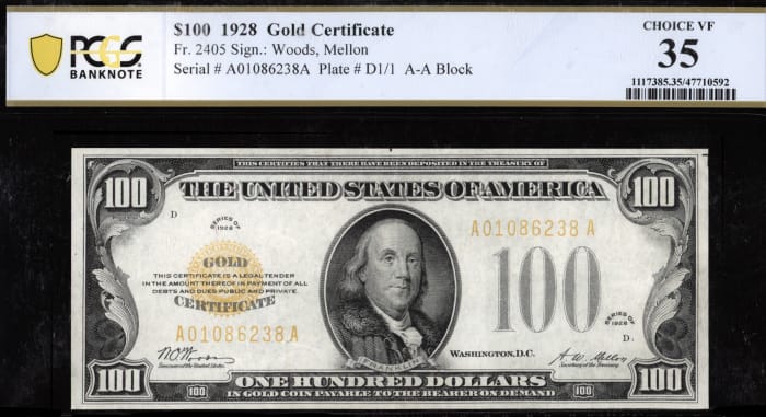 1928 $100 Gold Certificate Obverse Image