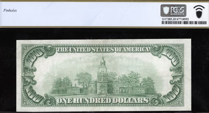 1928 $100 Gold Certificate Reverse Image