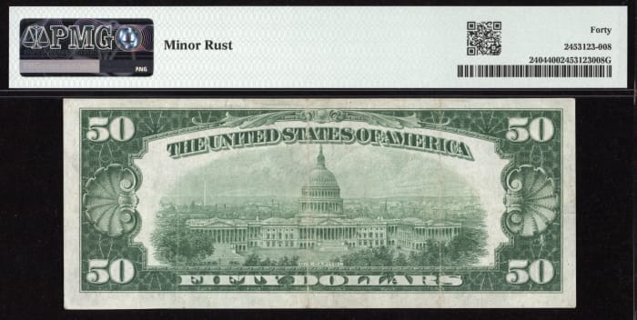 1928 $50 Gold Certificate Reverse Image