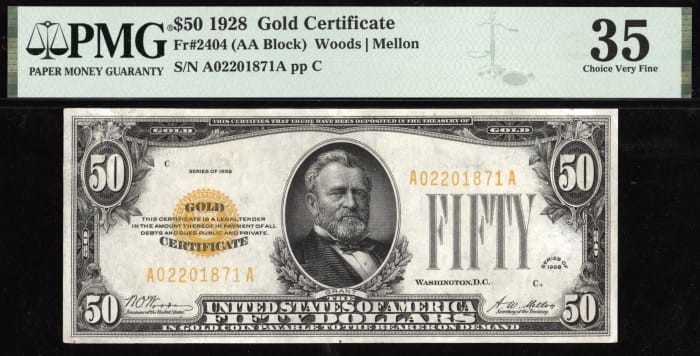 1928 $50 Gold Certificate Obverse Image