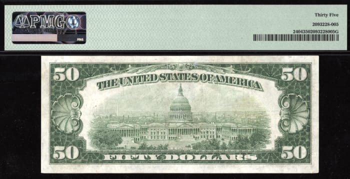 1928 $50 Gold Certificate Reverse Image
