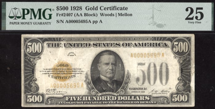 1928 $500 Gold Certificate OBVERSE Image