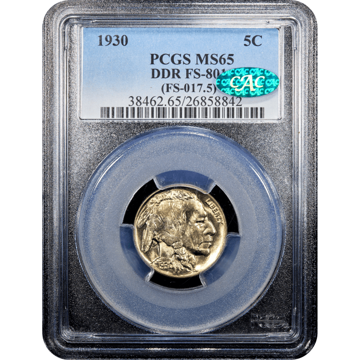 1930 Buffalo Nickel (5c) DDR FS-801 SLAB Image
