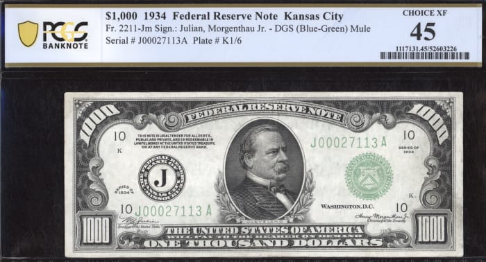 1934 $1000 Federal Reserve Note OBVERSE Image