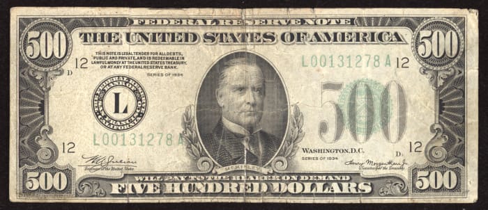 1934 $500 Federal Reserve Note OBVERSE Image