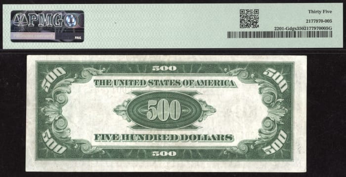 1934 $500 Federal Reserve Note REVERSE Image