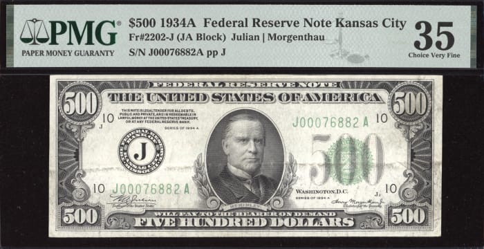 1934 $500 Federal Reserve Note OBVERSE Image