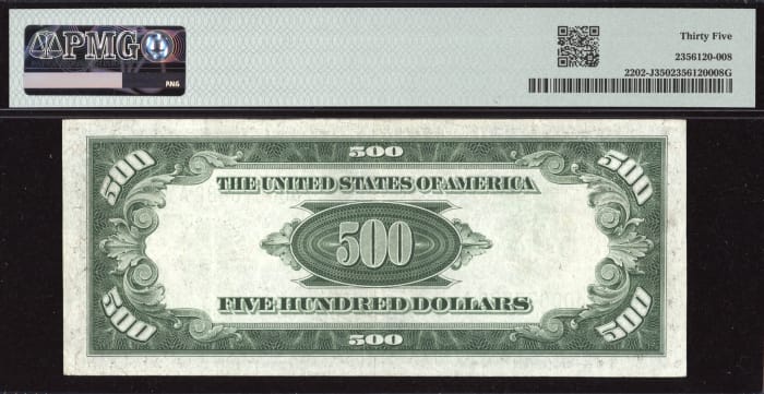 1934 $500 Federal Reserve Note Reverse Image