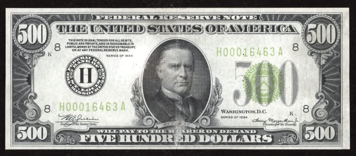 1934 $500 FRN Light Green Seal Obverse Image