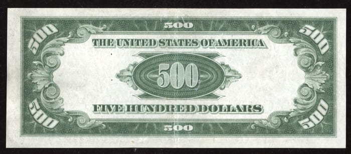 1934 $500 FRN Light Green Seal Reverse Image