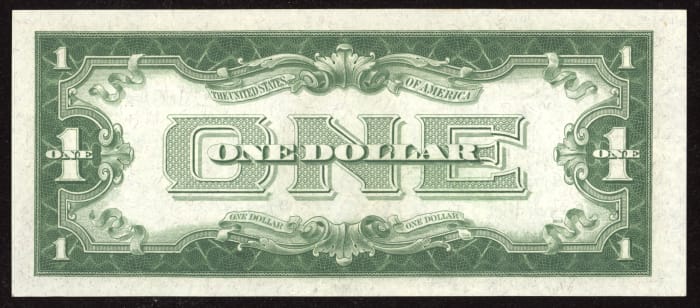1934 Funny Back $1 Silver Certificate Reverse Image