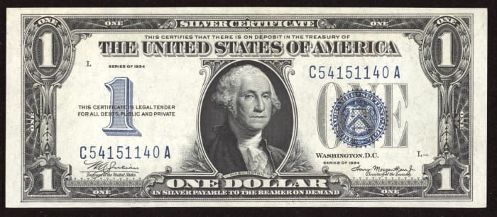 1934 Funny Back $1 Silver Certificate Obverse Image