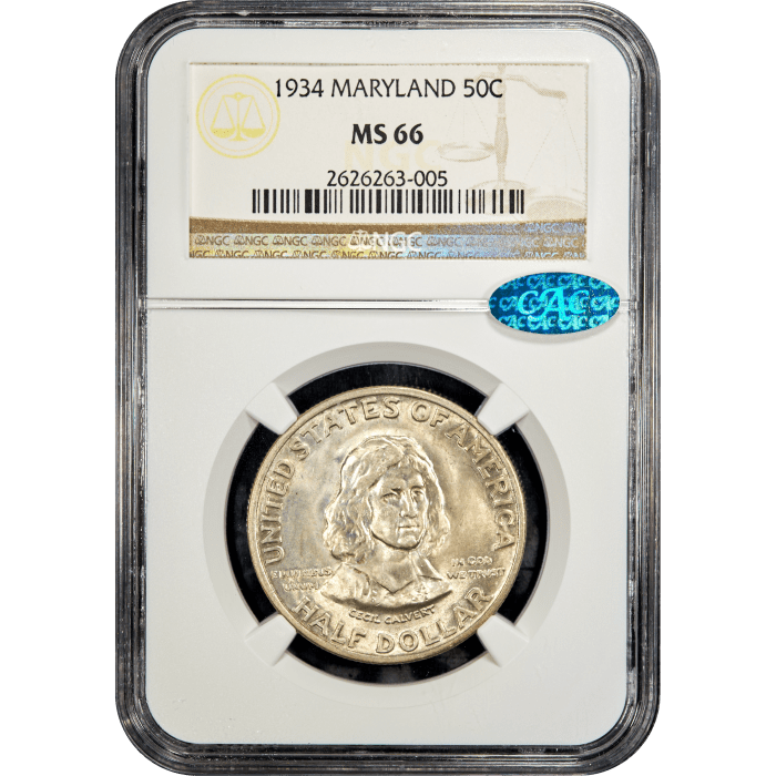 1934 Maryland Commemorative Half Dollar (50c) Obverse Slab Image