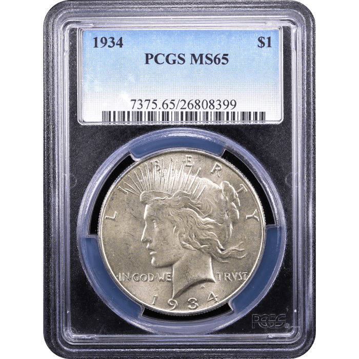 1934 Peace Dollar ($1) Obverse Slab Image