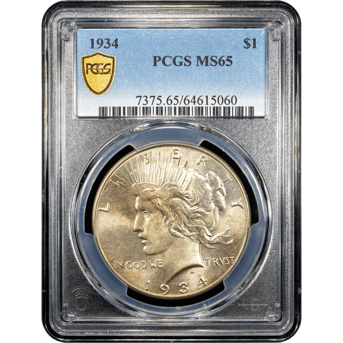 1934 Peace Dollar ($1) Obverse Slab Image