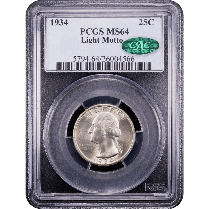 1934 Washington Quarter (25c) Light Motto Obverse Slab Image