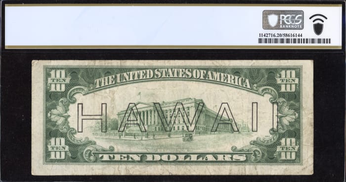 1934A $10 Hawaii Emergency Issue REVERSE Image