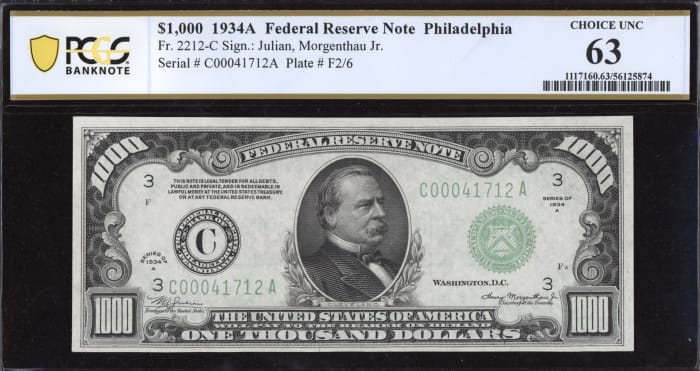 1934A $1000 Federal Reserve Note Obverse Image