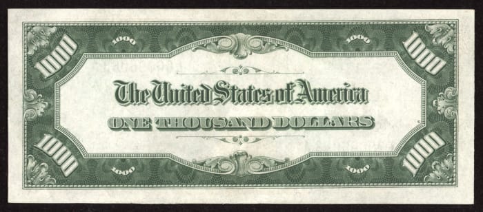 1934A $1000 Federal Reserve Note REVERSE Image