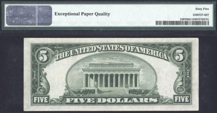 1934A $5 North Africa Silver Certificate REVERSE Image