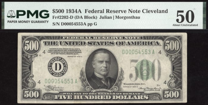 1934A $500 Federal Reserve Note OBVERSE Image