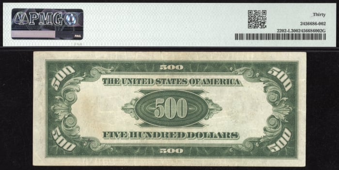 1934A $500 Federal Reserve Note REVERSE Image