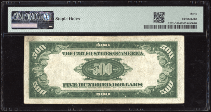 1934A $500 Federal Reserve Note Reverse Image