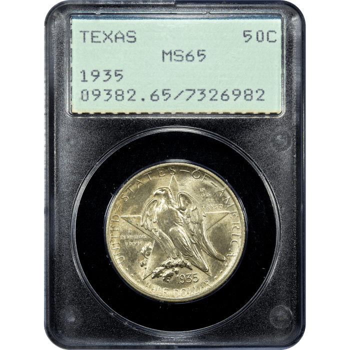 1935 Texas Commem Half Dollar (50c) Rattler SLAB Image
