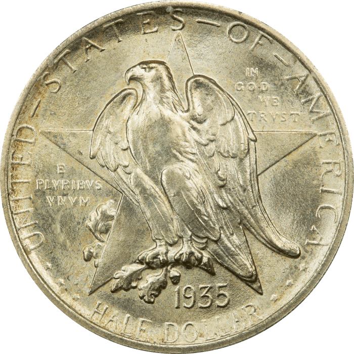 1935 Texas Commem Half Dollar (50c) Rattler OBVERSE Image