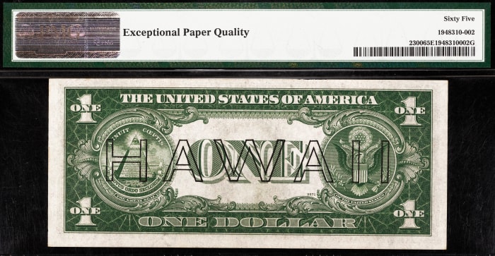 1935A $1 Hawaii Silver Certificate REVERSE Image