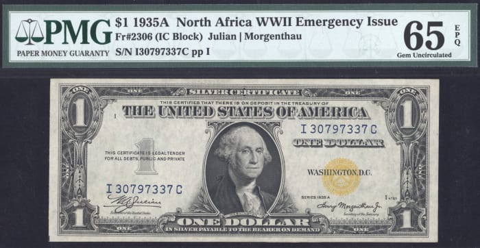 1935A $1 North Africa Silver Certificate OBVERSE Image