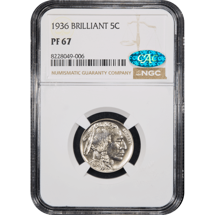 1936 Buffalo Nickel (5c) Brilliant Obverse Slab Image