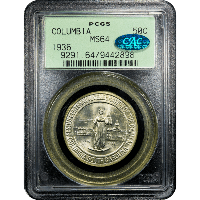 1936 Columbia Commemorative Half Dollar (50c) OGH Obverse Slab Image