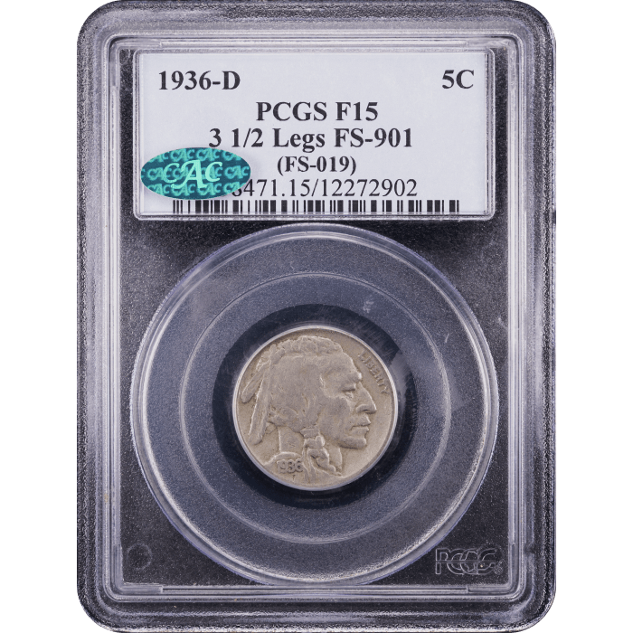 1936-D 3 1/2 Legs Buffalo Nickel (5c) Obverse Slab Image