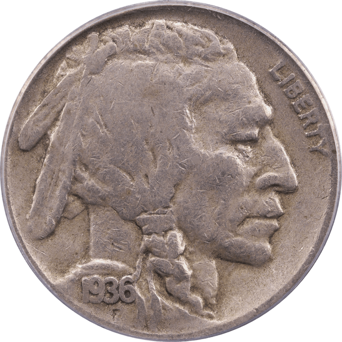 1936-D 3 1/2 Legs Buffalo Nickel (5c) Obverse Image