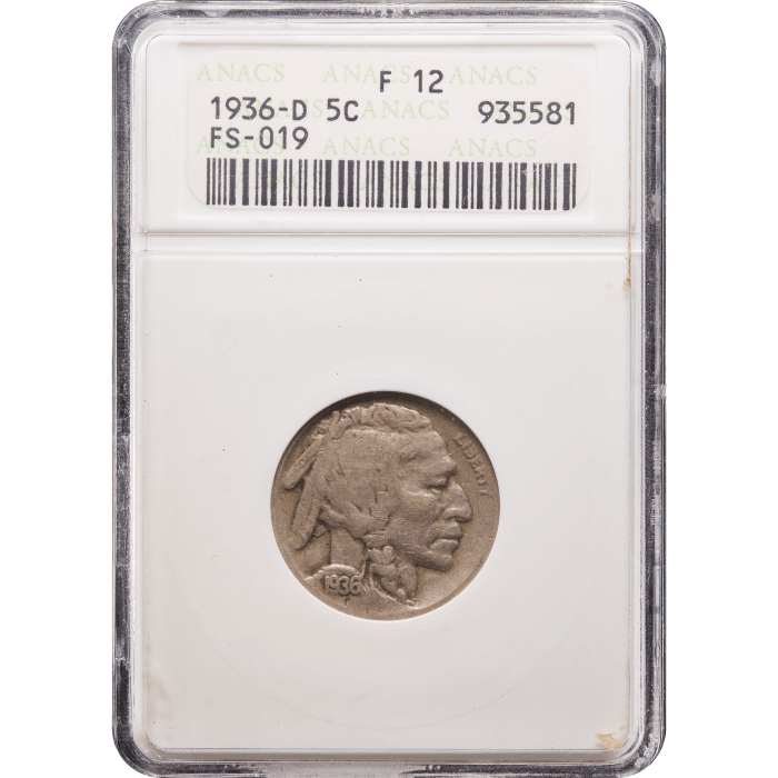 1936-D Buffalo Nickel (5c) 3 1/2 Legs Obverse Slab Image