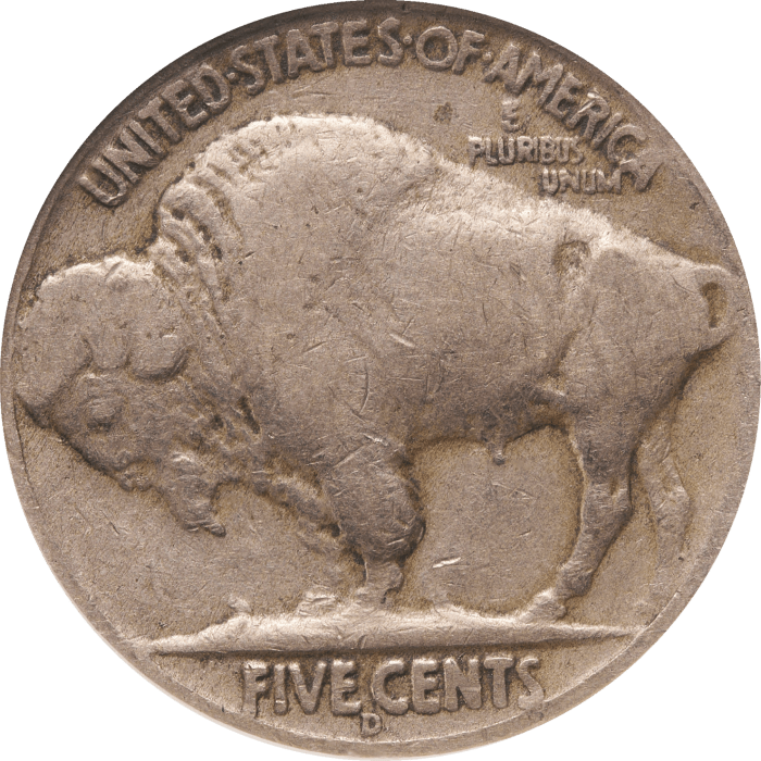 1936-D Buffalo Nickel (5c) 3 1/2 Legs REVERSE Image