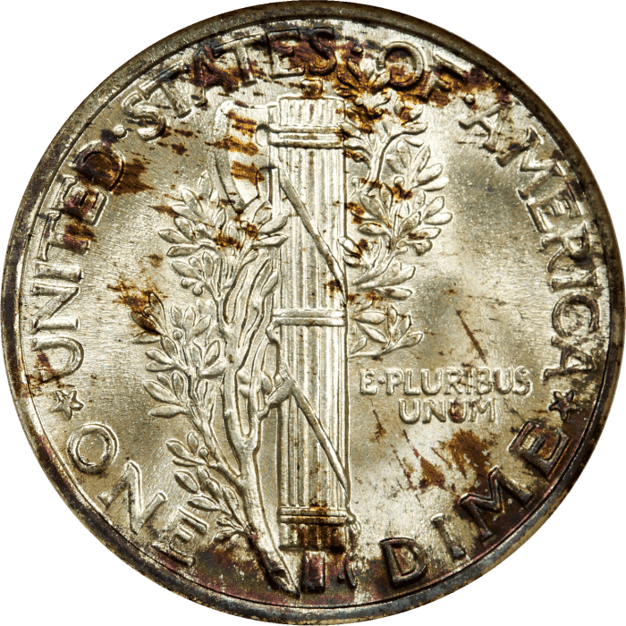 1936 Mercury Dime (10c) REVERSE Image