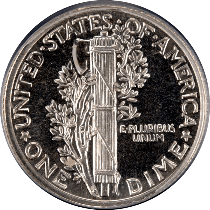 1936 Mercury Dime (10c) REVERSE Image