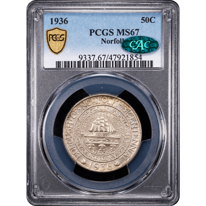 1936 Norfolk Commemorative Half (50c) Obverse Slab Image