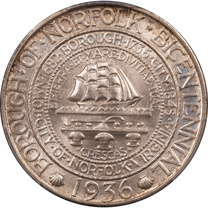 1936 Norfolk Commemorative Half (50c) Obverse Image