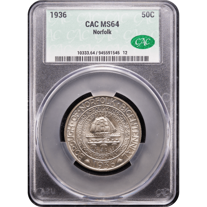 1936 Norfolk Commemorative Half Dollar (50c) Obverse Slab Image