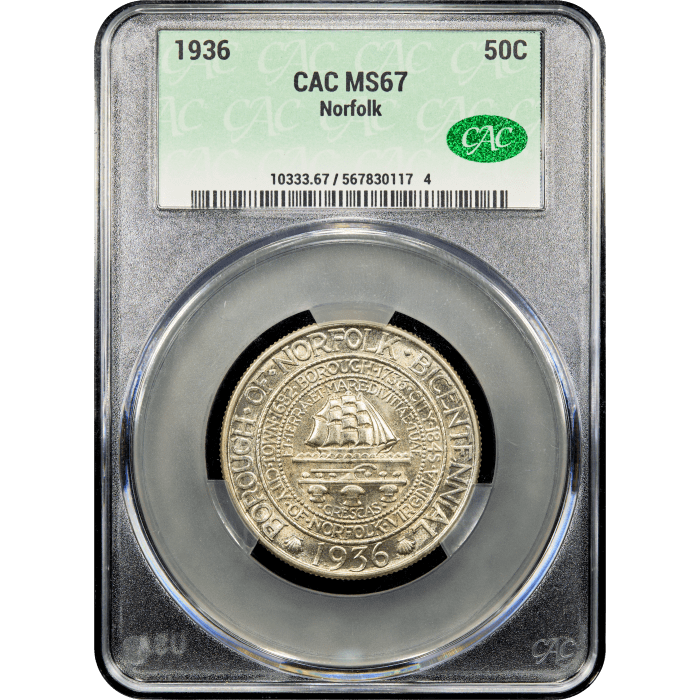 1936 Norfolk Commemorative Half Dollar (50c) Obverse Slab Image
