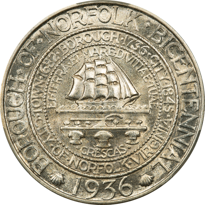 1936 Norfolk Commemorative Half Dollar (50c) Obverse Image