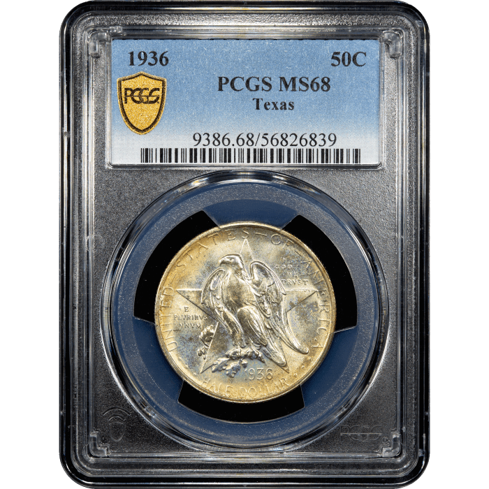 1936 Texas Commemorative Half Dollar (50c) Obverse Slab Image