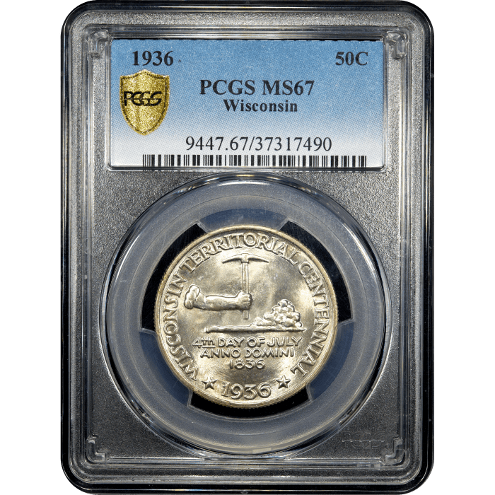1936 Wisconsin Commemorative Half Dollar (50c) Obverse Slab Image