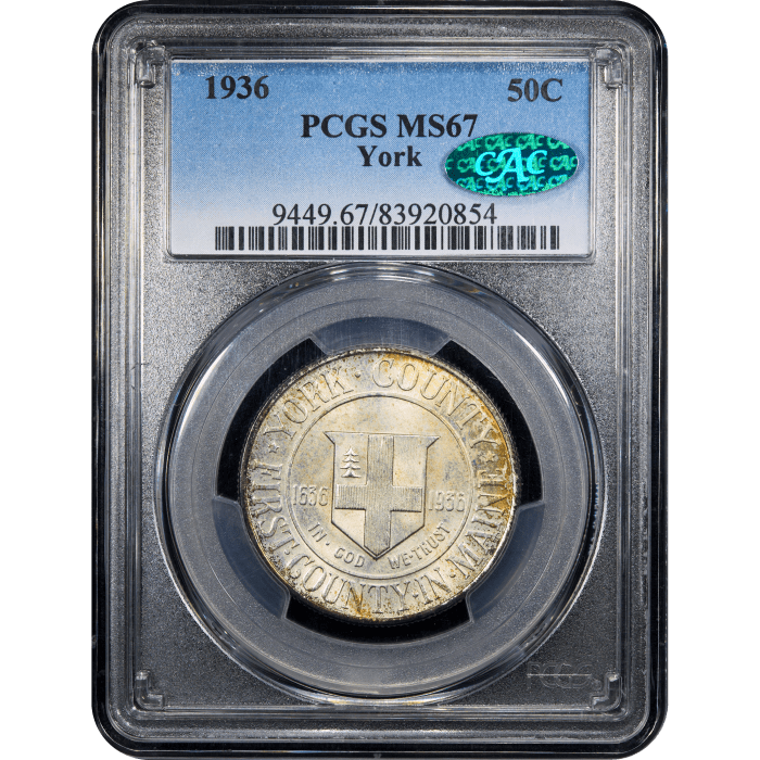 1936 York Commemorative Half Dollar (50c) Obverse Slab Image
