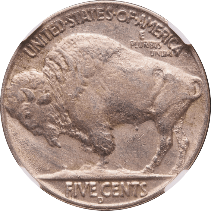 1937-D 3 Legs Buffalo Nickel (5c) REVERSE Image