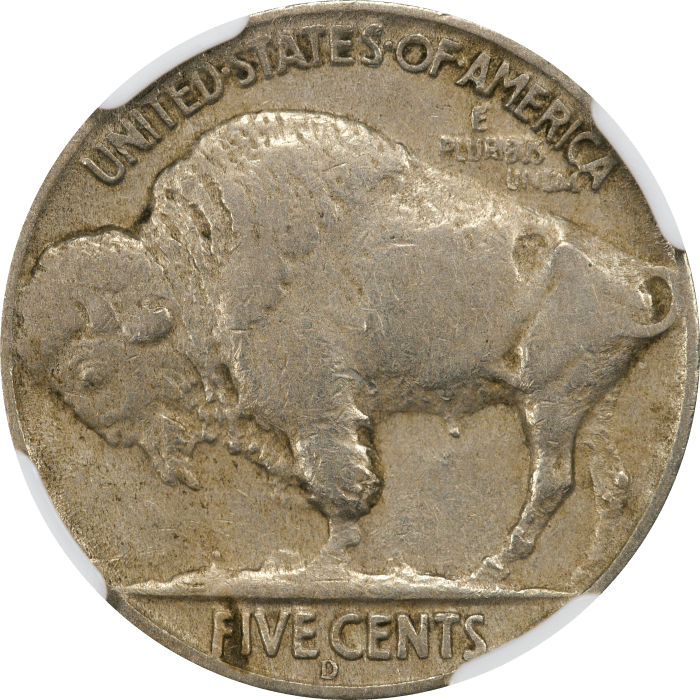 1937-D 3 Legs Buffalo Nickel (5c) Reverse Image
