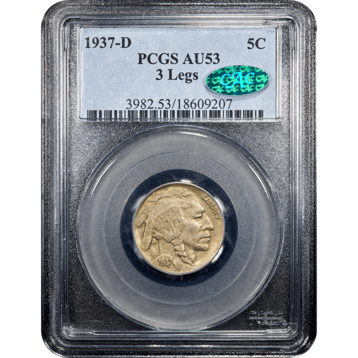 1937-D 3 Legs Buffalo Nickel (5c) Obverse Slab Image